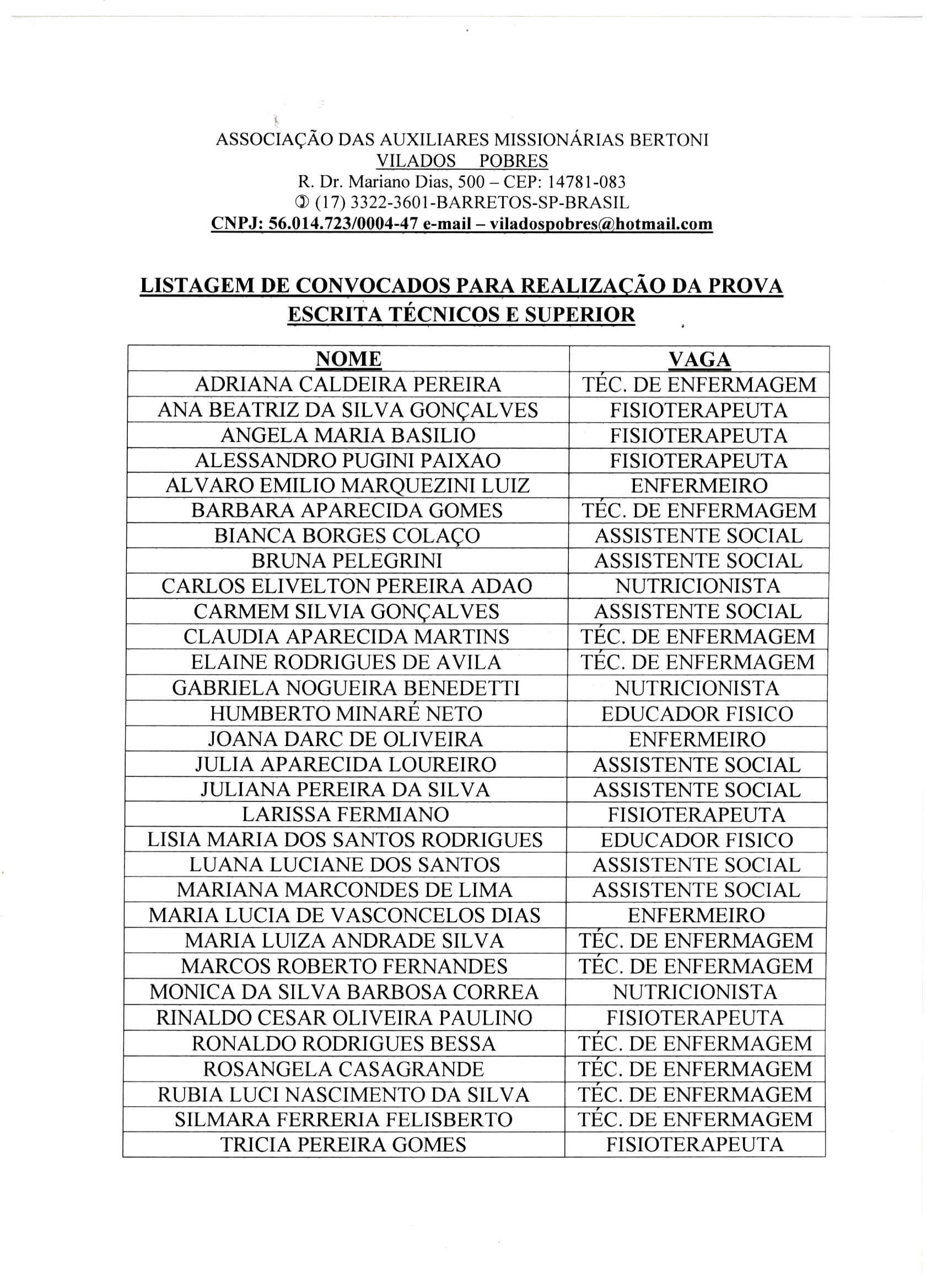 CONVOCAÇÃO PARA PROCESSO SELETIVO PARTE 2